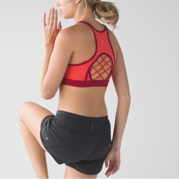 Lululemon Sweaty Or Not Sports Bra Racerback Strappy Cut Out Coral Alarming - Picture 11 of 13